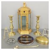 Gp brass & metal incl 10" candlesticks, shell