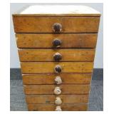 Vintage 8 drawer wood cabinet- 23"H 14"W 12"D