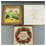 3 framed items: 2 needleworks & a Louise