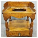 Antique tiger maple plant table w/ drawer- 21"H
