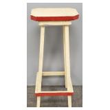 Folk art red & white painted stand- 33"H