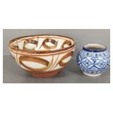 2 signed pottery bowls, etc. 9" diameter largest