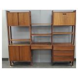 Teak free standing wall unit with drop front desk