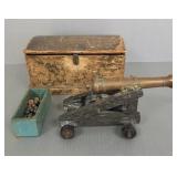 Antique miniature brass canon in original box-