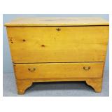 Antique pine blanket chest with drawer- 32"H 39"W