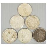 6 US silver dollars assorted dates