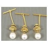 3 tested 14K gold & pearl lapel pins- 2.6g total