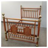 Antique wood & brass bed w/ rails- 57 1/2"H