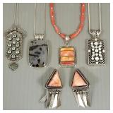 5 pcs sterling silver jewelry: 4 necklaces &