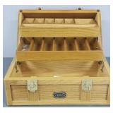 Antique style Thomas oak tackle box- 9"H 15"W