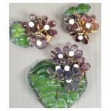 Set antique French gripoix glass jewelry- pin &