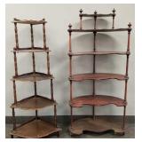 2 wood etageres: 6 tier curved & 5 tier corner-