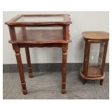 2 vitrines: 1 table- 26"H 19"w 15 1/2"d & 1