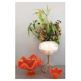 3 pcs mid-century glass & pottery- 12"H tallest