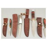 4 handmade knives w/ sheaths incl signed Hodges,