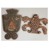 2 antique wooden crests- 15"H tallest
