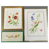 3 Louise Craigmile signed watercolors- flowers-
