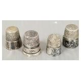 4 vintage sterling silver thimbles
