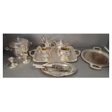 Gp silverplate incl tea set & trays, sterling