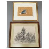 2 framed artworks: signed Broderick bluejay