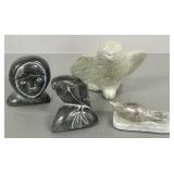 4 Inuit stone carvings- some signed- 5 1/2"H
