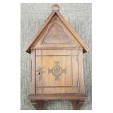 Antique carved oak altar cabinet "Olea Sancta" w/