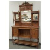 Antique carved walnut sideboard w/ mirror- 85"H