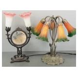 2 antique style lamps w/ art glass shades (as is-