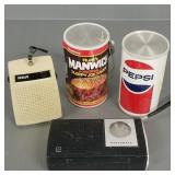 4 vintage transistor radios incl 2 advertising