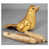 2 antique bird form pieces: 1900 beaded whimsy &