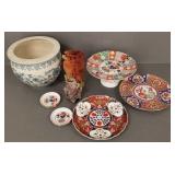 Group  Asian items: 2 carved soapstone vases &