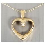 14K gold heart pendant necklace w/ tiny diamonds