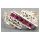14K white gold ruby & diamond ring- 6g,