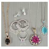 7 pcs sterling, etc jewelry incl earrings, ring,