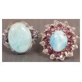 2 sterling silver rings s/w larimar, tanzanite,