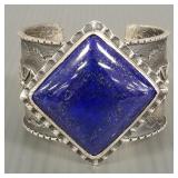 Signed M. Claw sterling cuff bracelet s/w lapis-