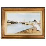 Large framed Berte Morist print- harbor scene-