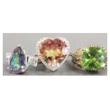 3 sterling silver rings s/w mystic topaz, green