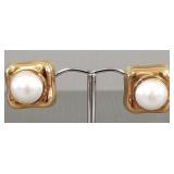 14K gold & mabe pearl earrings- 6.3g total; 5/8"