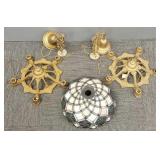 2 antique metal ceiling fixtures & 13"D stained