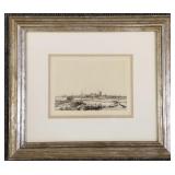 Rembrandt framed etching "View of Amsterdam"