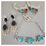 3 pcs sterling silver jewelry: topaz bracelet,