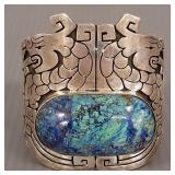 Signed sterling cuff bracelet s/w azurite-