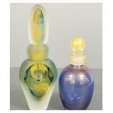 2 art glass perfume bottles: 9 1/4"H signed &