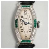 Deco platinum, diamond & emerald watch "Times"