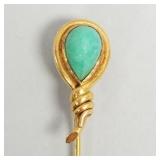 14k gold & jade stick pin- 2.4g, 2 1/4"L -