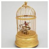Reuge 2 bird music box in gilt cage- 11 1/2"H