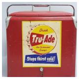 Double sided advertising cooler: "Drink Tru Ade" &
