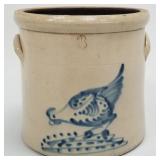 Antique 3 gal crock with handles & blue pecking