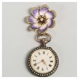 14k gold, enameled pansy watch holder pin: